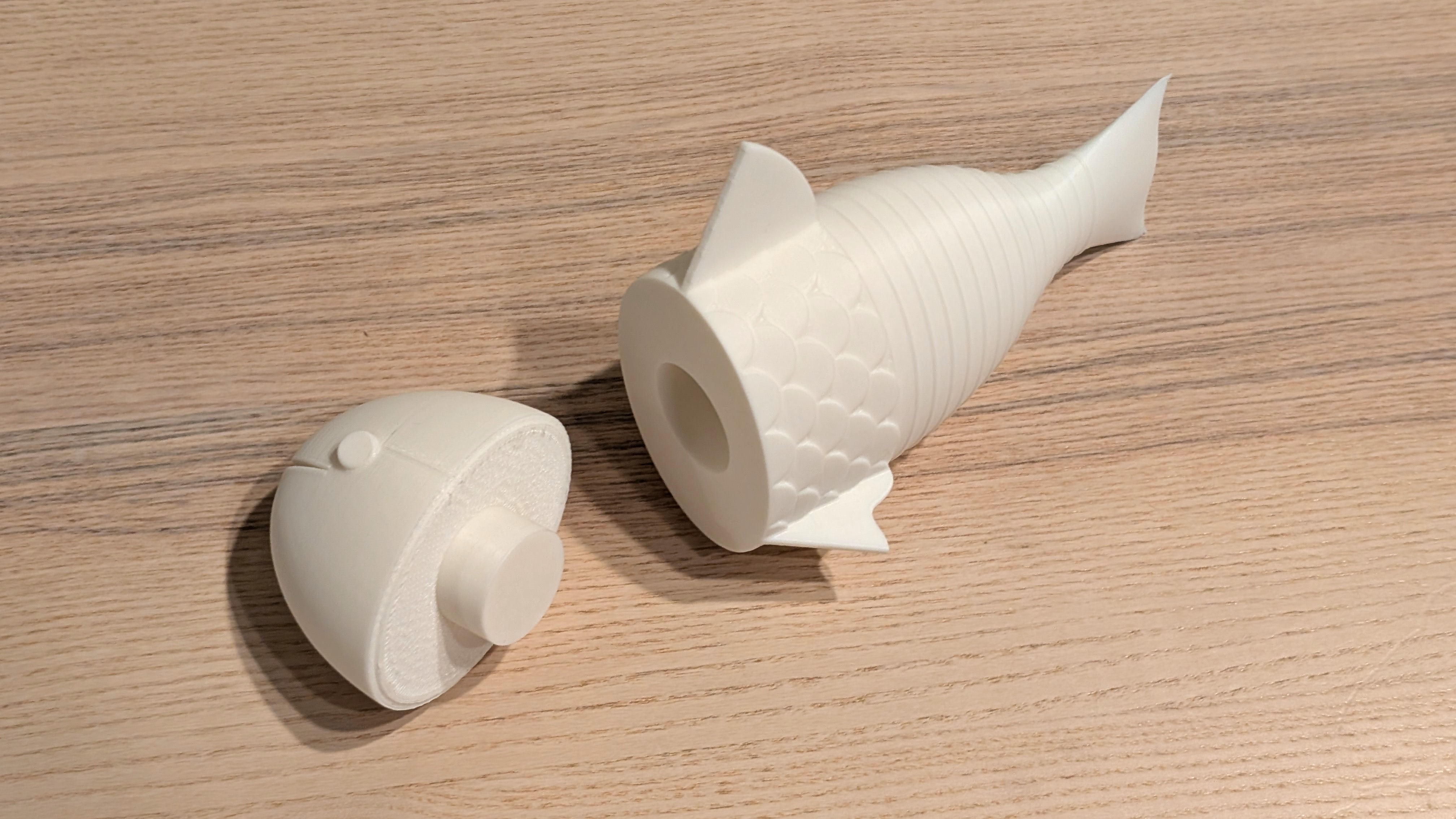 The printed fish parts.