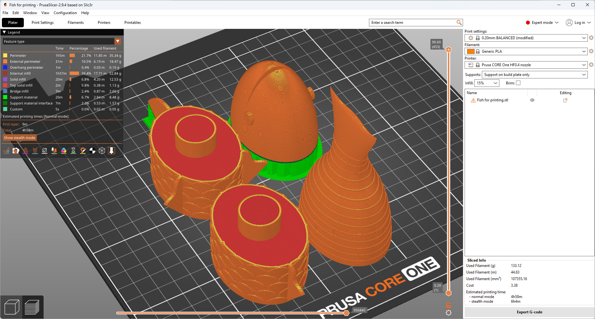 The full slicer setup for the fish parts.