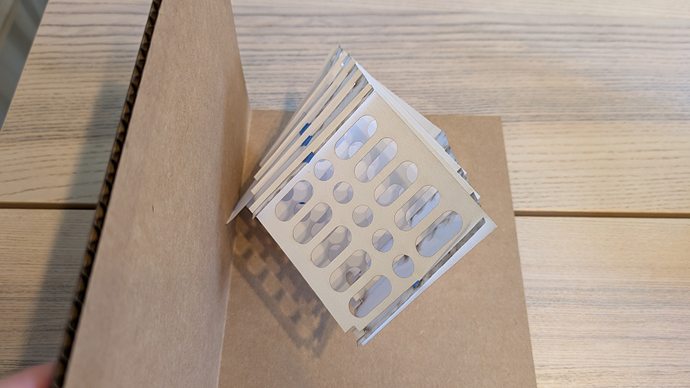 Mock-up cube opening, view 1.