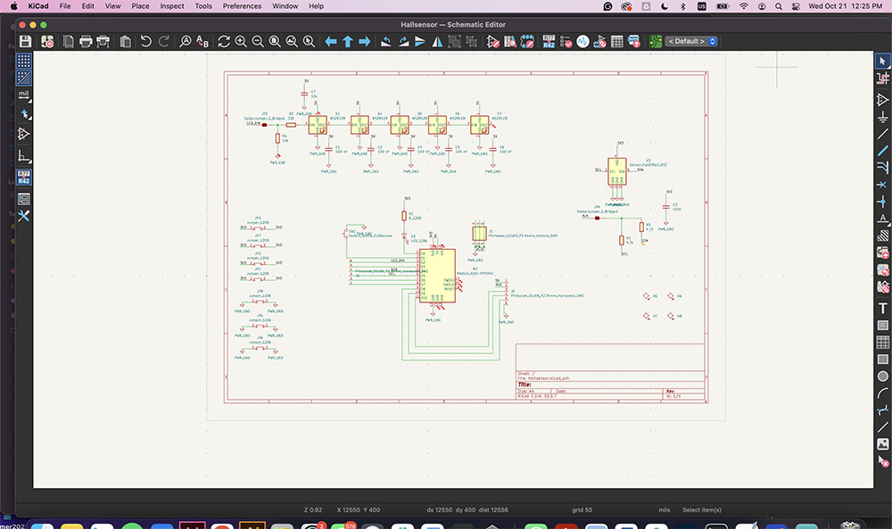 The updated schematic with five chained WS2812B LEDs.