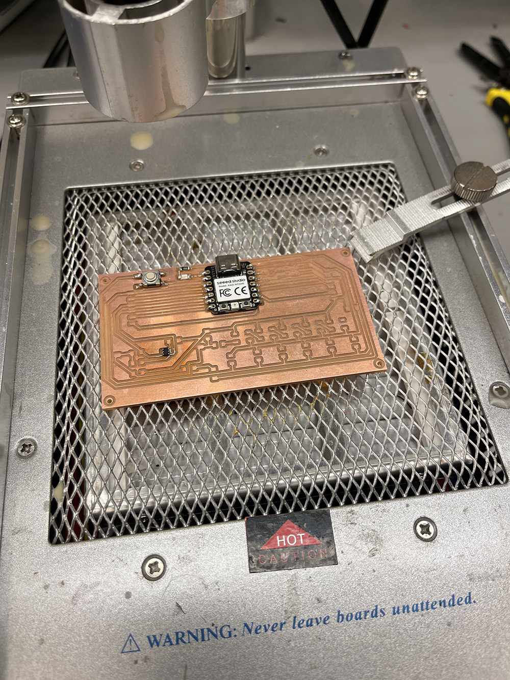 Soldering the hall sensor with a hot air gun.