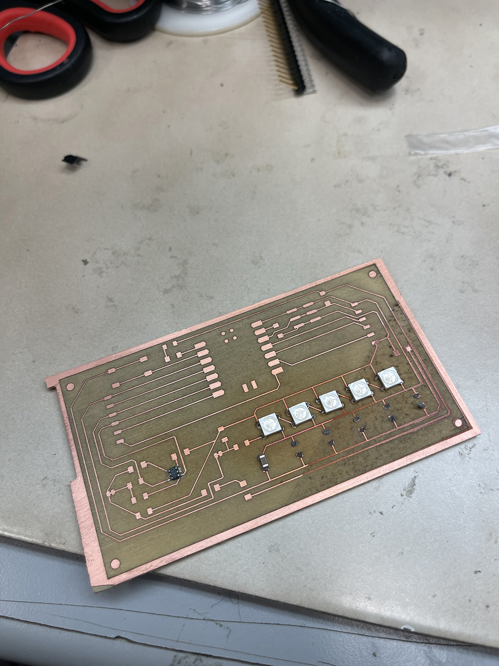 Soldering the hall sensor with a hot air gun, second view.