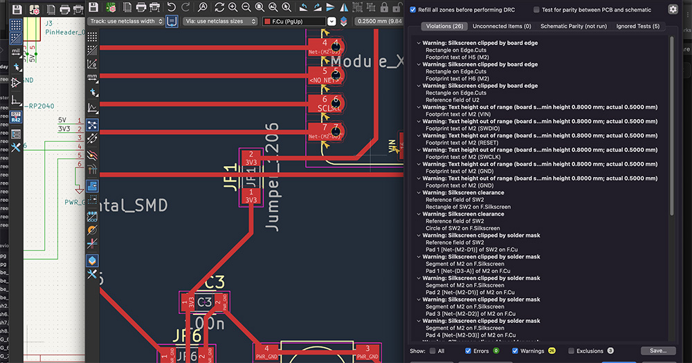 Results of the design rule check, continued.