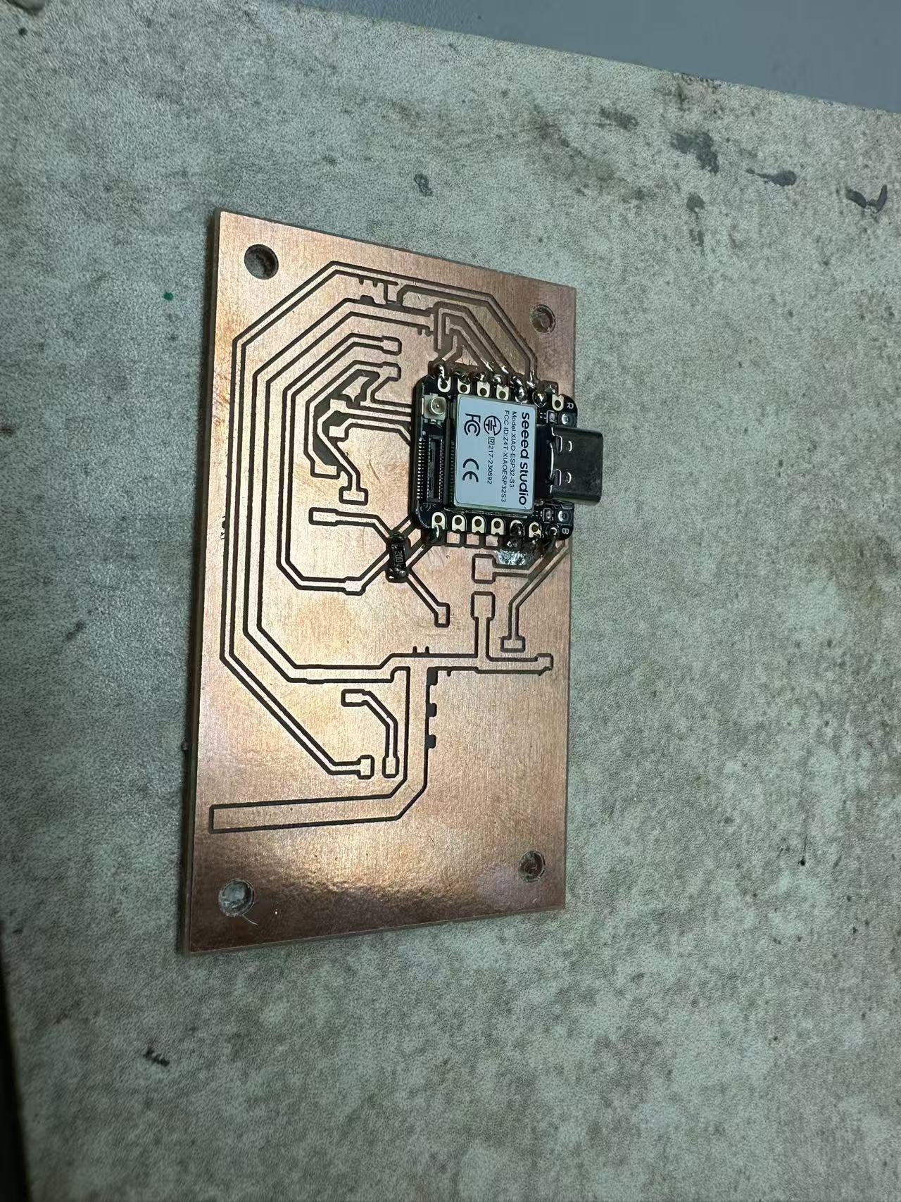 Milled Castform board with a XIAO ESP32-S3 soldered on