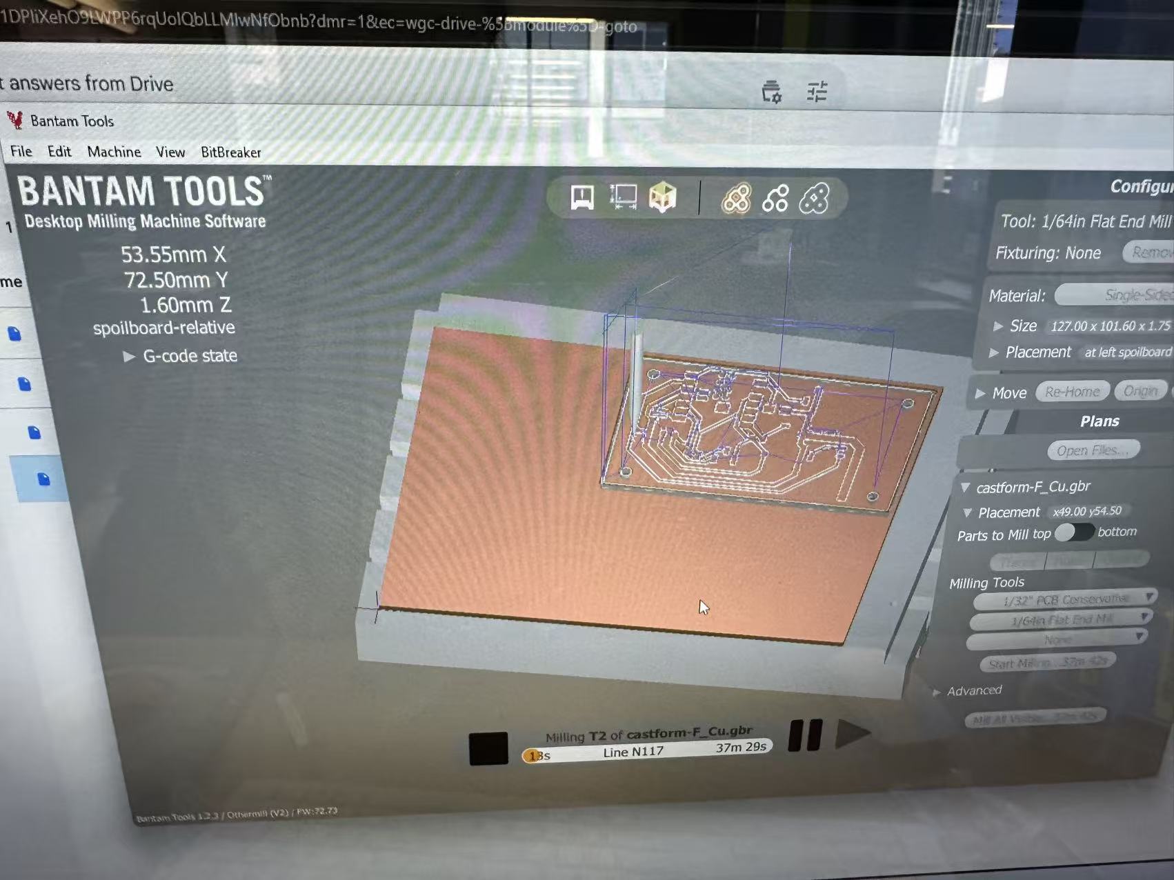Milling software screen