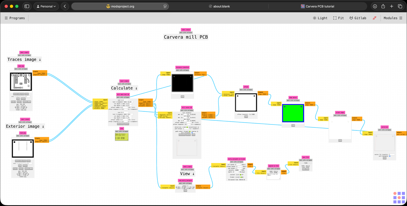 Calculated mods program with the milling paths and time estimate