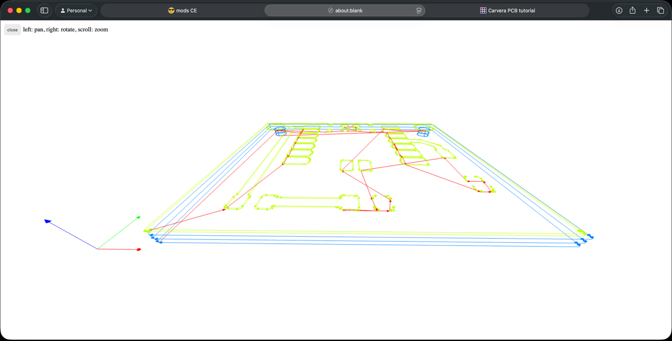 3D preview of the PCB milling paths in mods