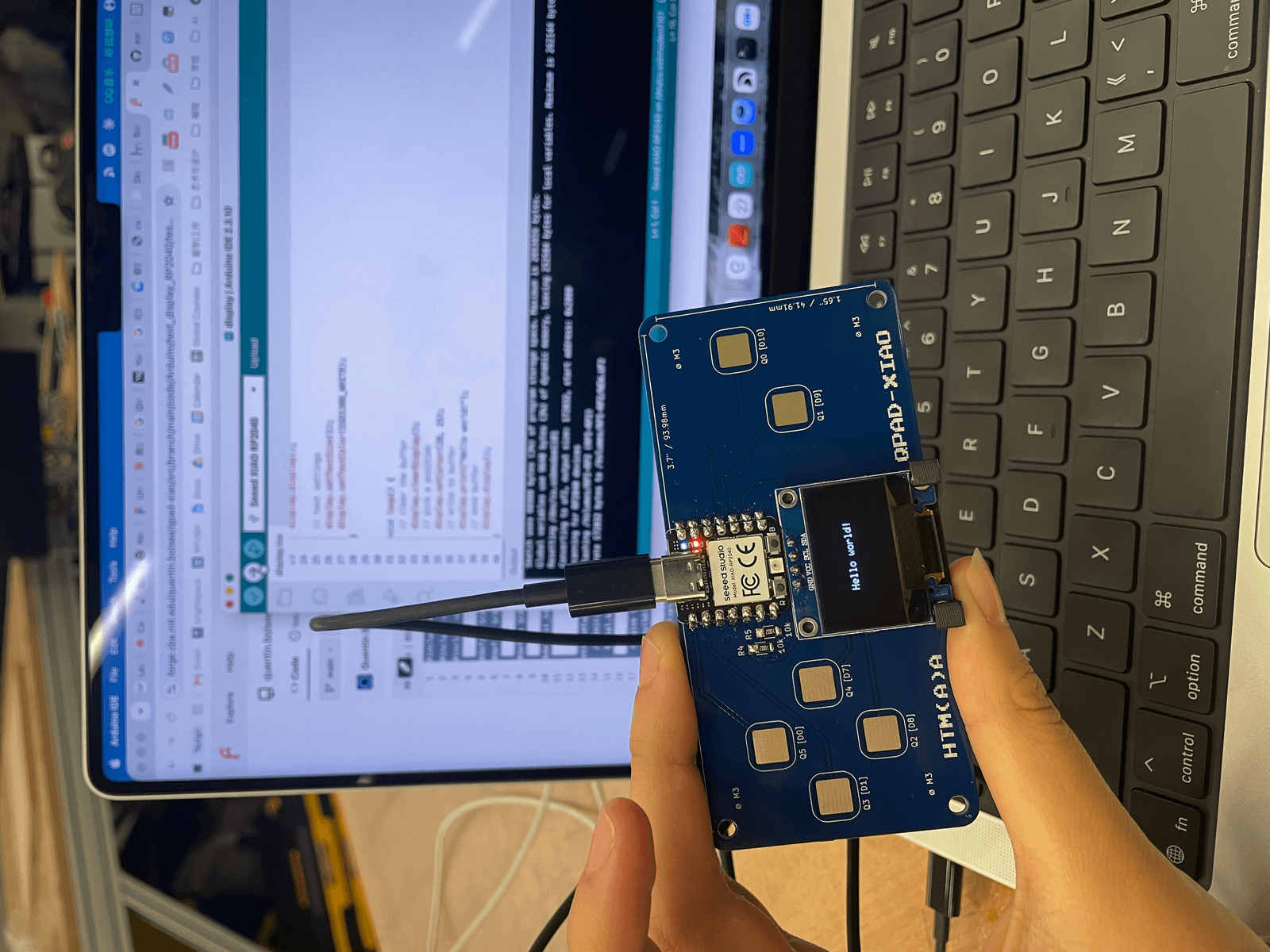 The first Hello World test on the QPAD OLED