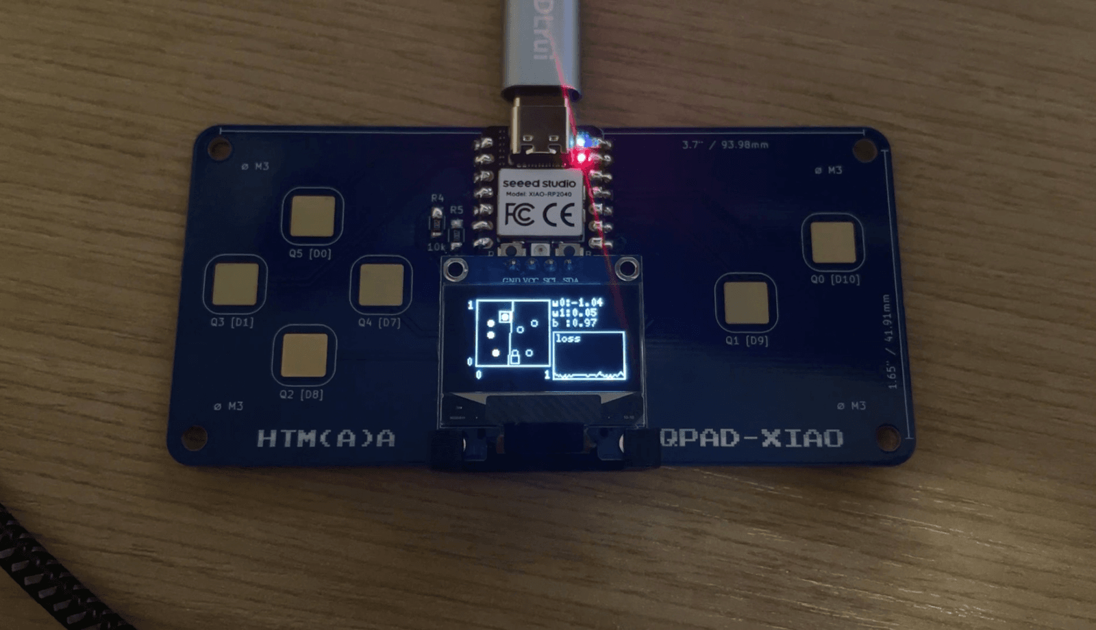 The completed QPAD perceptron interface running on the OLED