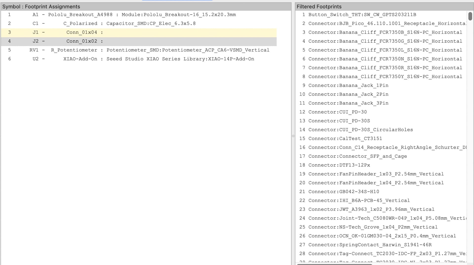 Assigning footprints for the remaining parts