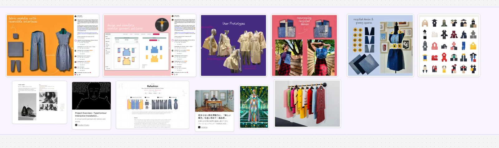 A board of modular clothing references: garments with detachable parts, user prototypes and modular pieces