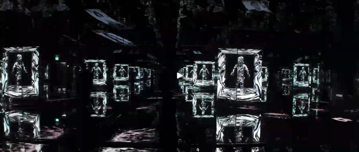 Stills from null²: a scanned figure reflected endlessly in a mirrored room