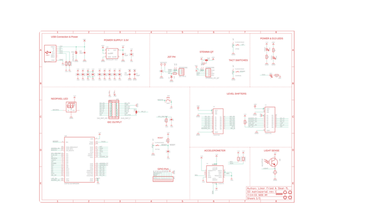 Schematic of the Adafruit MatrixPortal S3, with its level shifter section