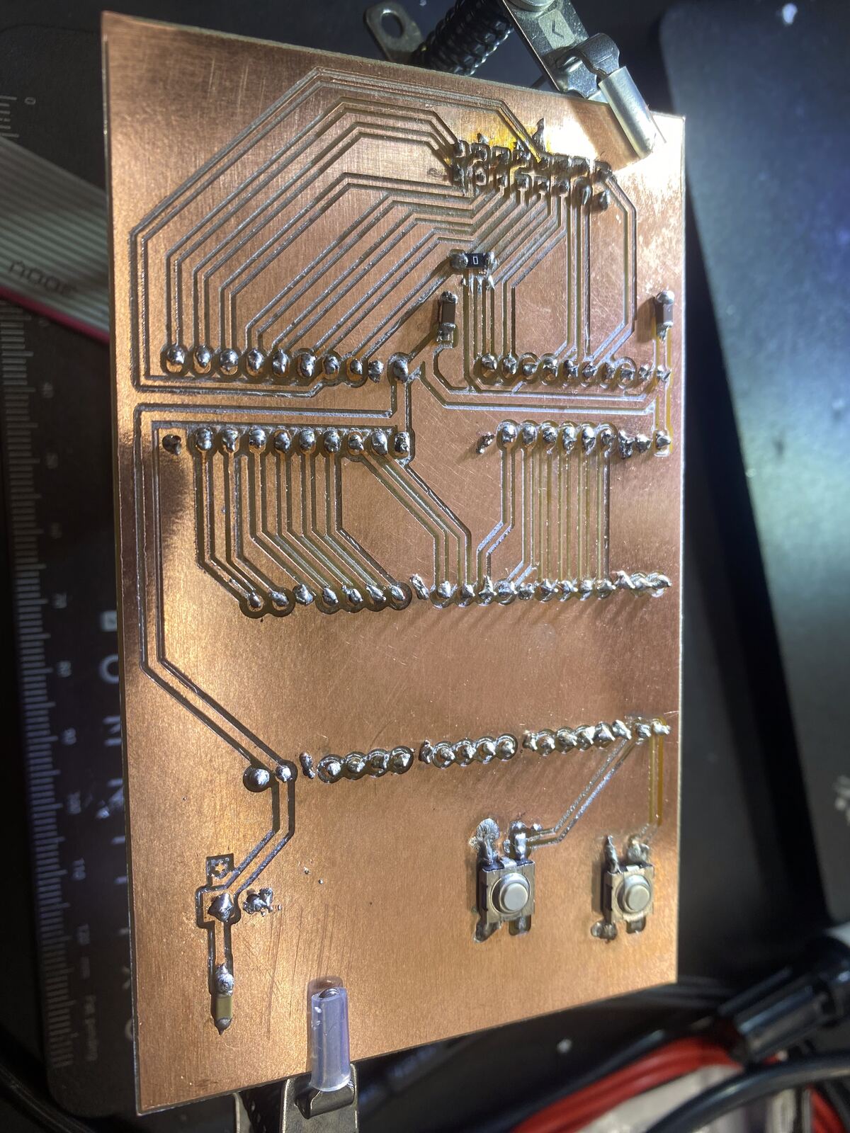 The back of the fourth board with the through-hole parts soldered