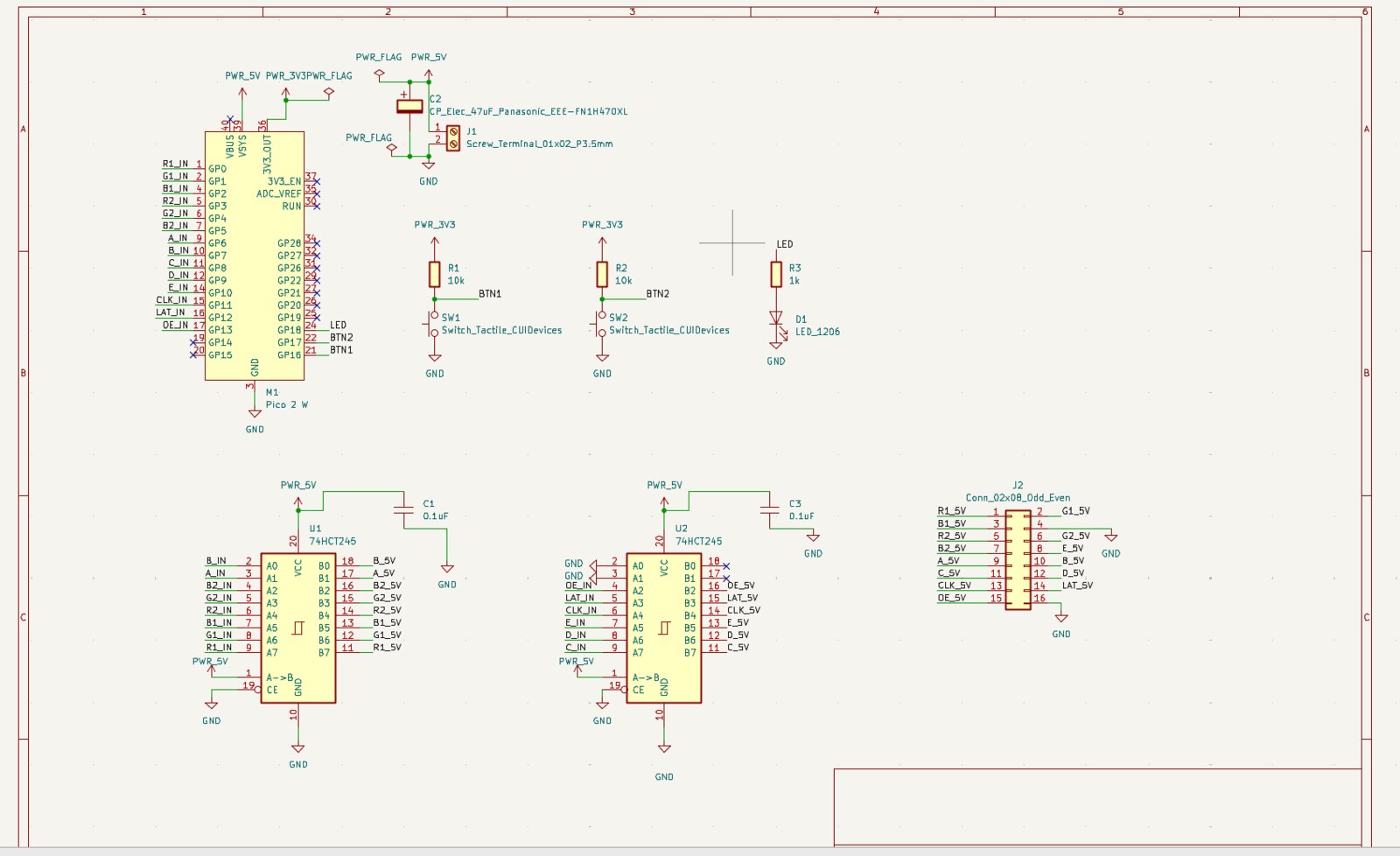 KiCad schematic of the first design