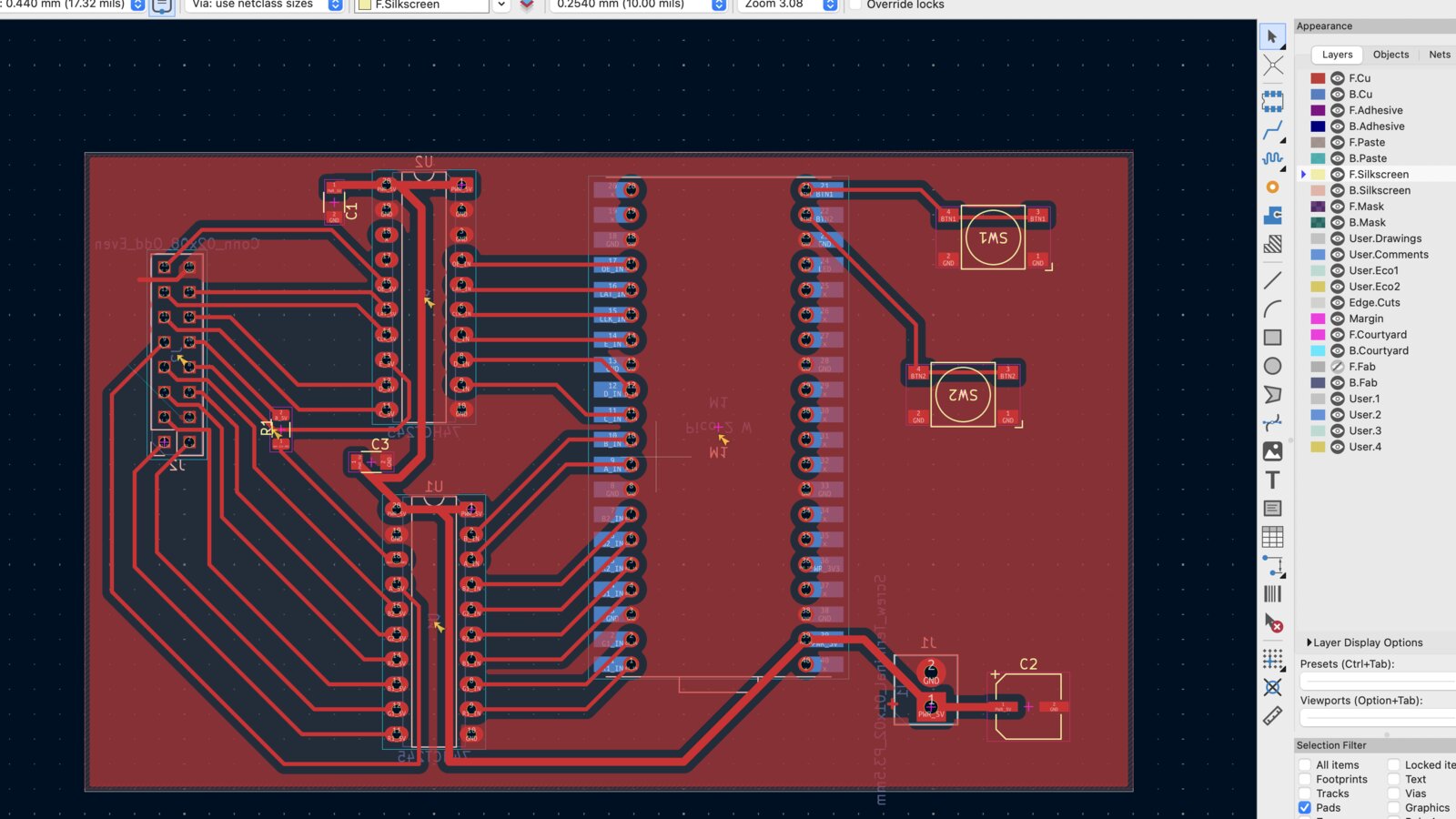 Rerouting the board in KiCad after flipping the parts