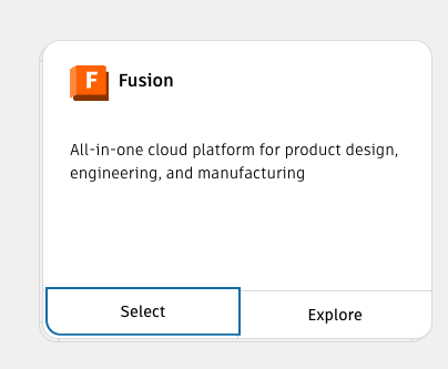 Fusion card on the Autodesk education page with the Select button